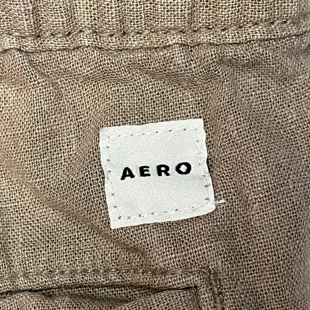 Aeropostale Pants Mens XS Brown Linen Blend Drawstring Waist Straight Leg Casual